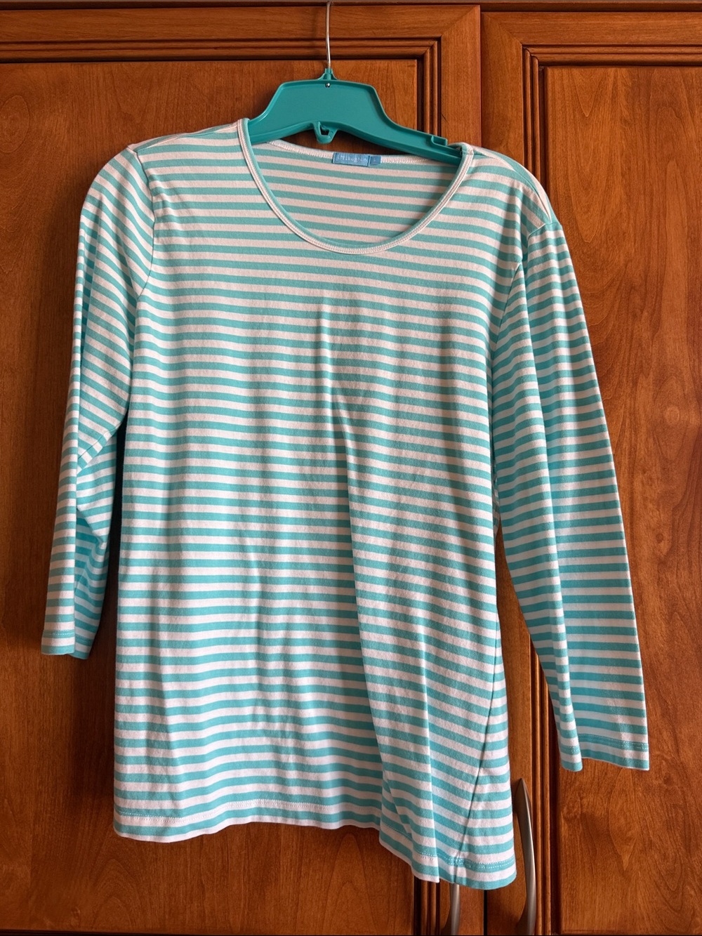 J. McLaughlin Turquoise & White Striped Tee